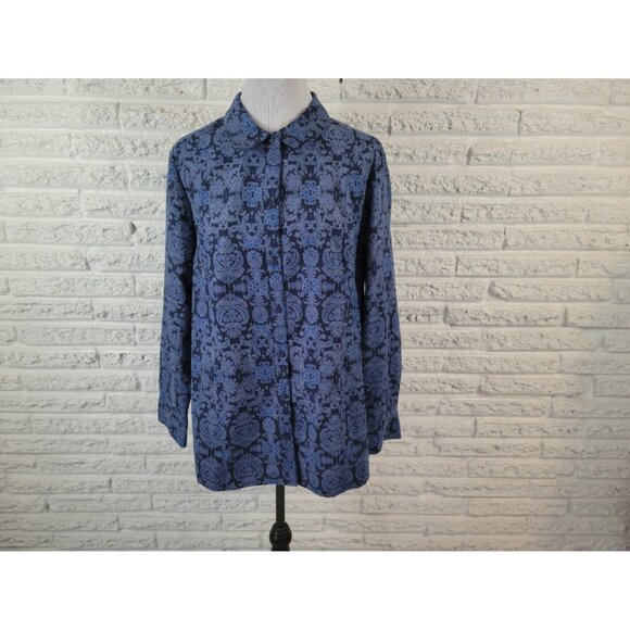 Catherines Womens Shirt 0X Plus Long Sleeve Button Up Mosaic Collar A7E - Picture 1 of 7